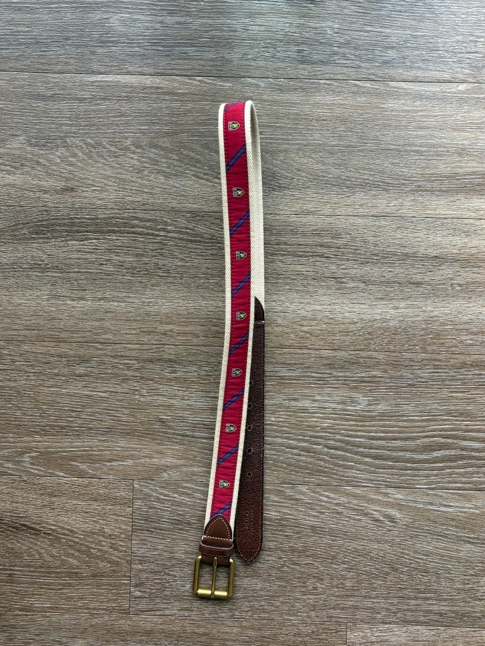 Polo Men's Red and Cream Canvas Leather-Trim Belt